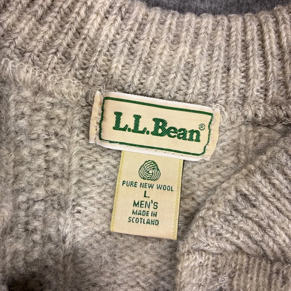 Vintage L.L. Bean Henley Fisherman Sweater Mens L Gray Wool Scotland Distressed